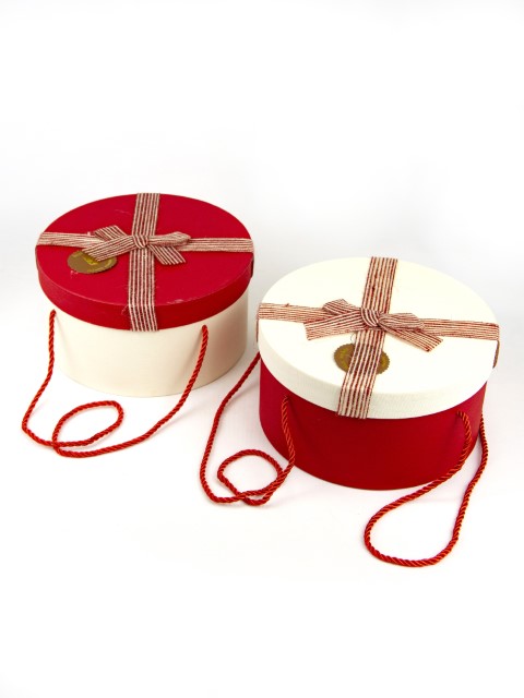 YS2212-1RD, Набор коробок подарочных круглых 3шт, D22хH12 см, красный/белый, 2009980175140