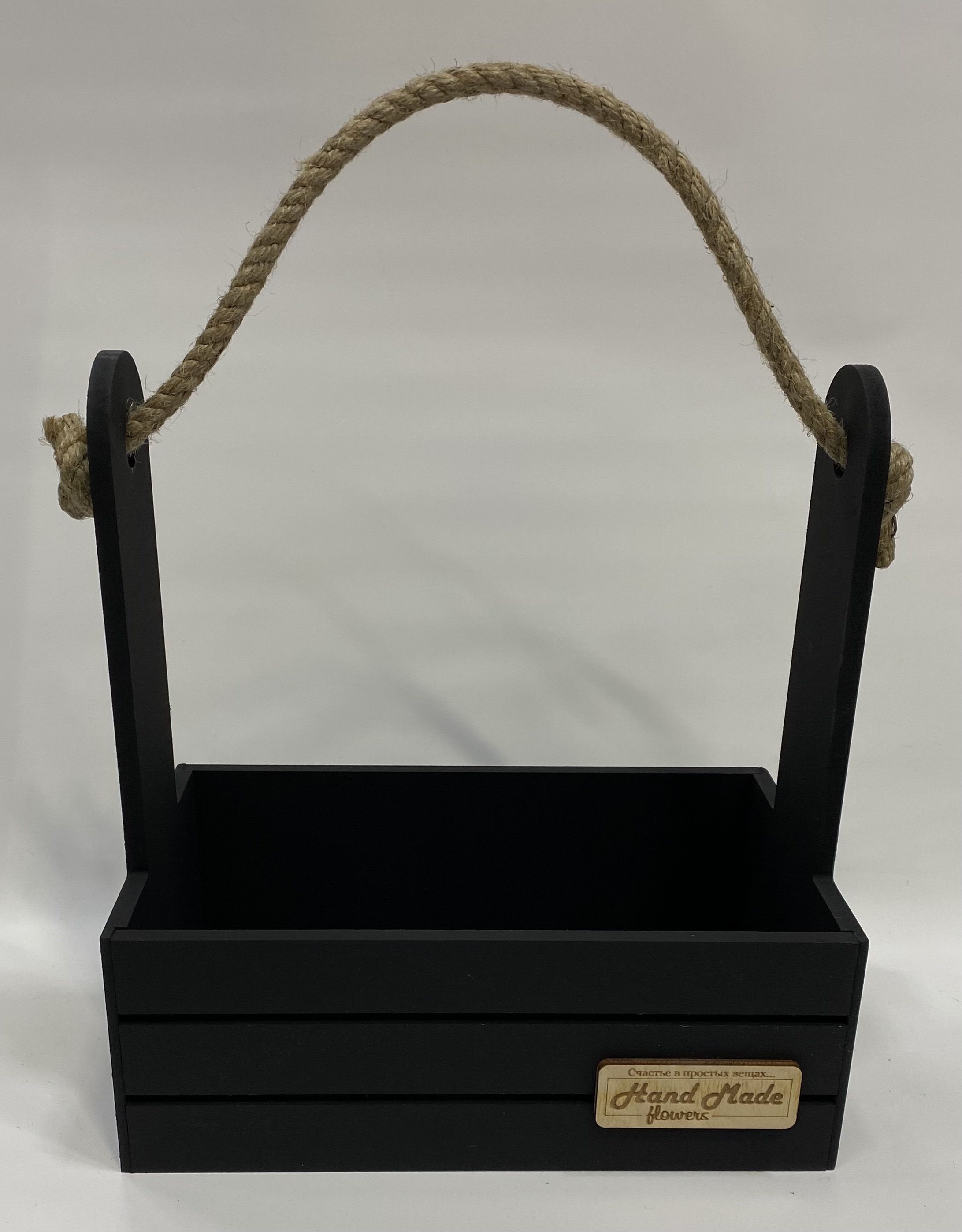 Ящик для декора с джутовой ручкой Прованс (дерево) 21х12х23см, черный, 2240571171626