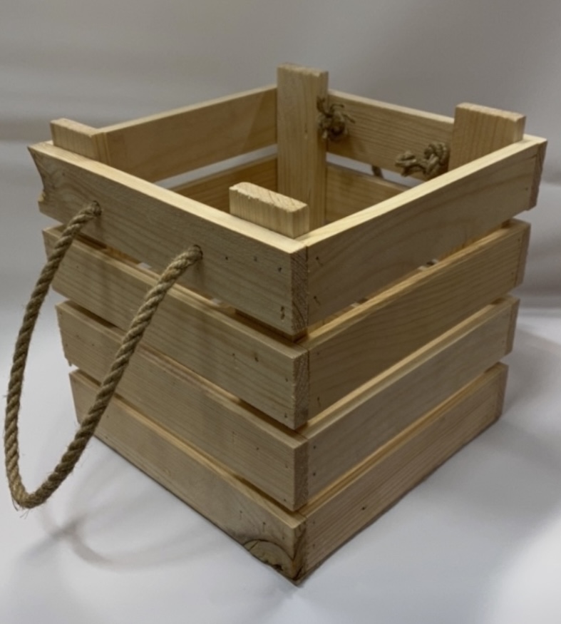 Ящик деревянный 19,5 х 19,5 х 18 см, с джутовыми ручками, в ассортименте, 2240571174726