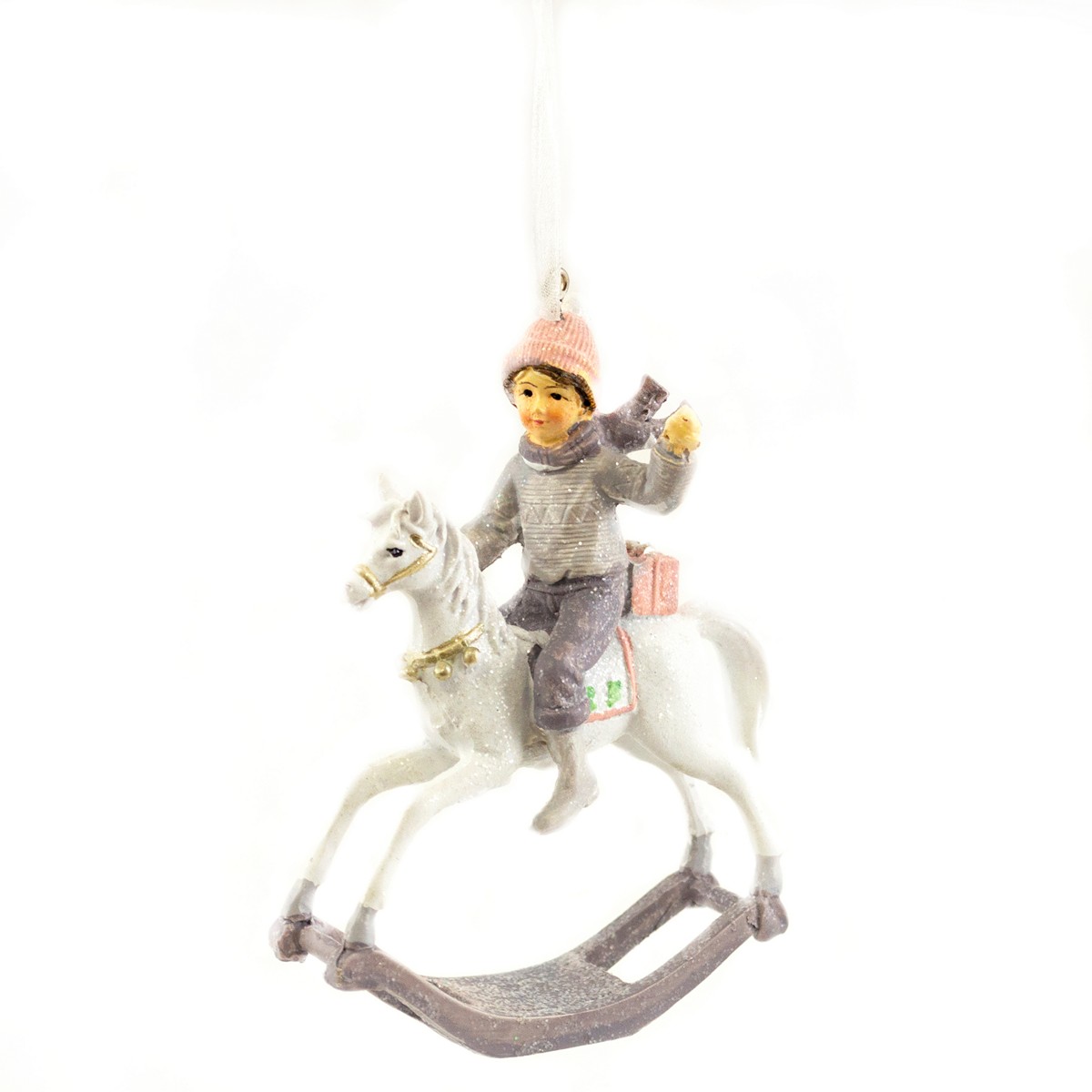 A1946096-10DP, Украшение подвесное Мальчик на лошадке (полирезин), Н12х8,5x4см, сиреневый, 4627197640367
