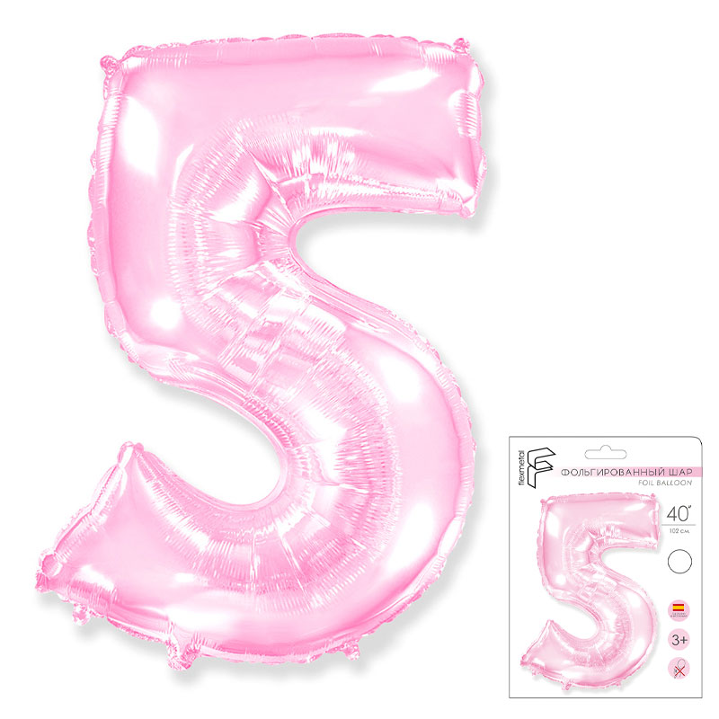 901765RS-P, И 40 Цифра "5" розовый в упаковке/ Five / 1 шт / Фольгированный шар (Испания), 4670078735331