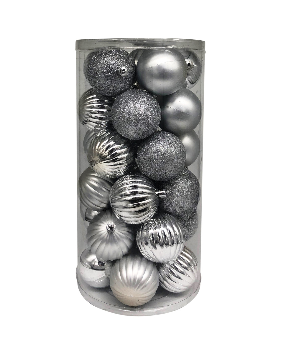 A0-GJ0008S6, Набор шаров в тубе 30 шт. (пластик), D6см, серебряный, 2009141522769