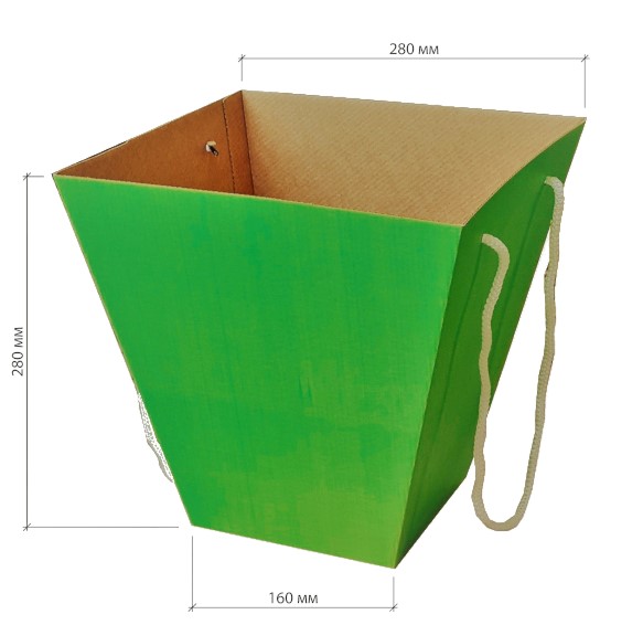 Коробка для цветов 160х280х280, крафт/зеленый, 2240571152496