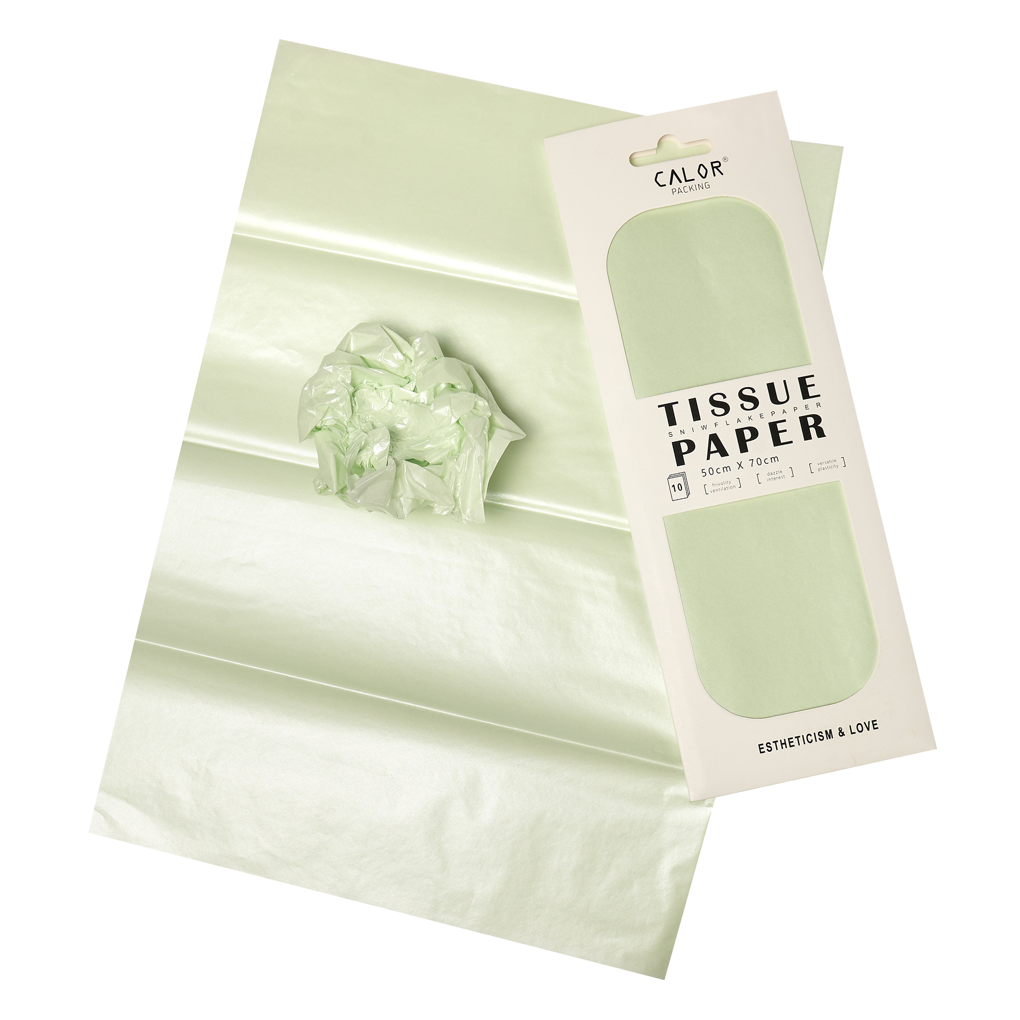 Тишью Бумага, фольгированная 28 грамм, 10 листов в упаковке, 50х70cm, цв. светло-зеленый, 4640171724914