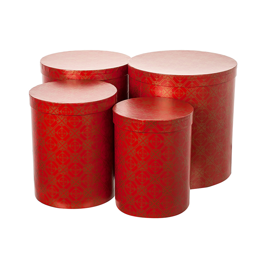4-84O Набор коробок подарочных круглых Восточный 4шт, D23xH25 см, красный/золотой 2009141464618