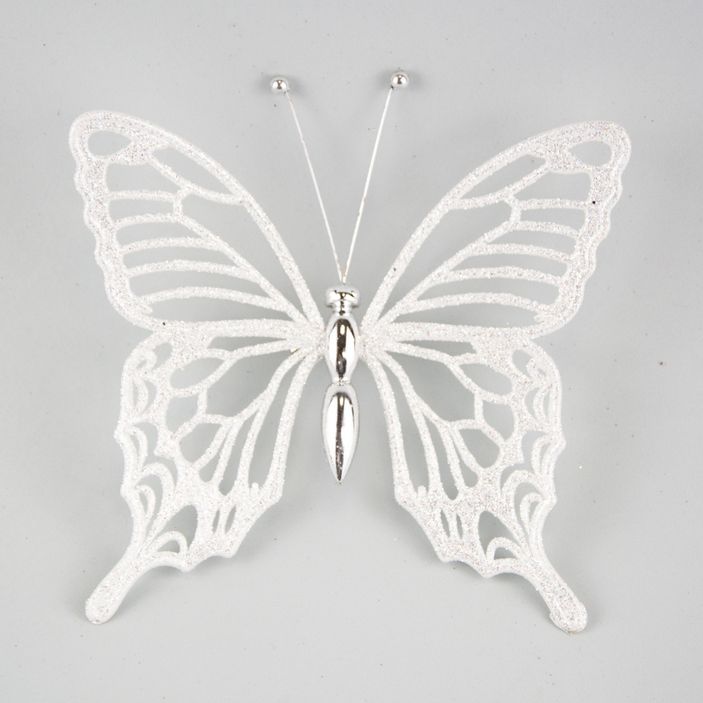 Украшение подвесное Бабочка с глиттером (пластик), 15х15см, белый, 4627197617994