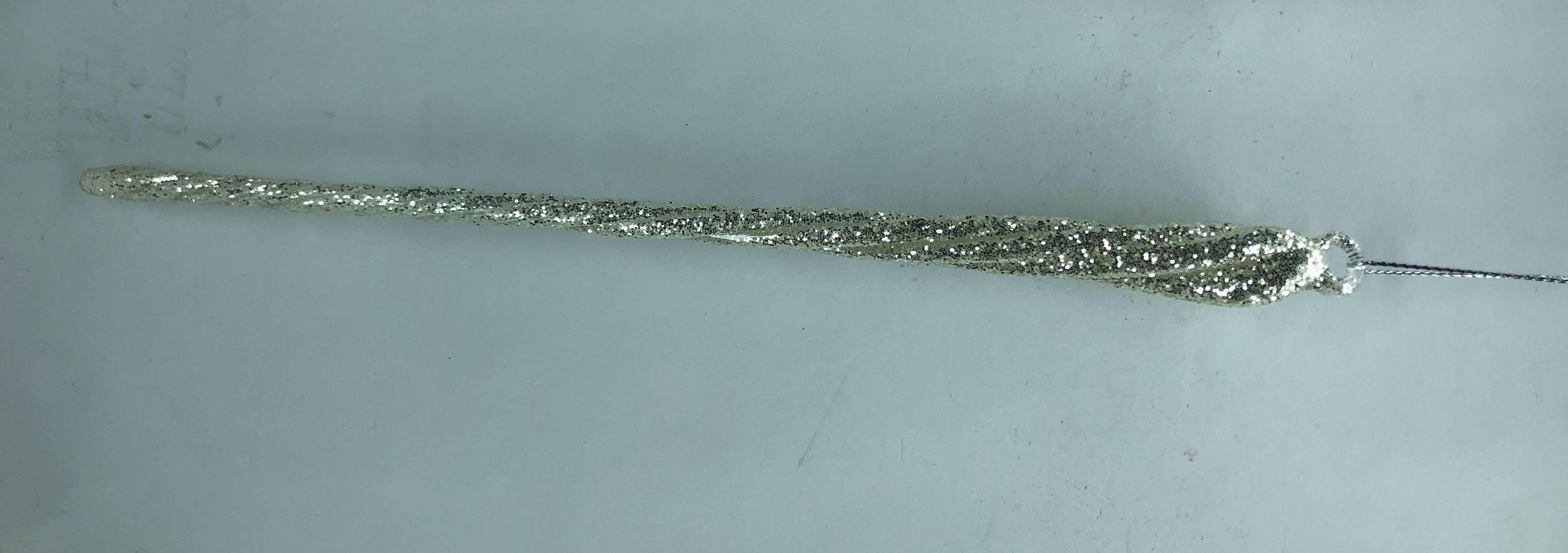 EBT211231, Украшение подвесное Сосулька с глиттером (стекло), 25см, золотой, 4627197637985