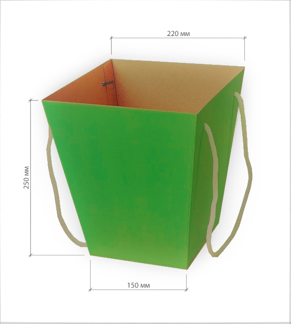 Коробка для цветов 150х220х250, крафт/зеленый, 2240571152489