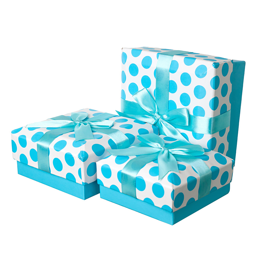 58180, Набор коробок подарочных квадратных 3шт. с бантом, 18x18xH10см, белый/голубой, 4015861581809