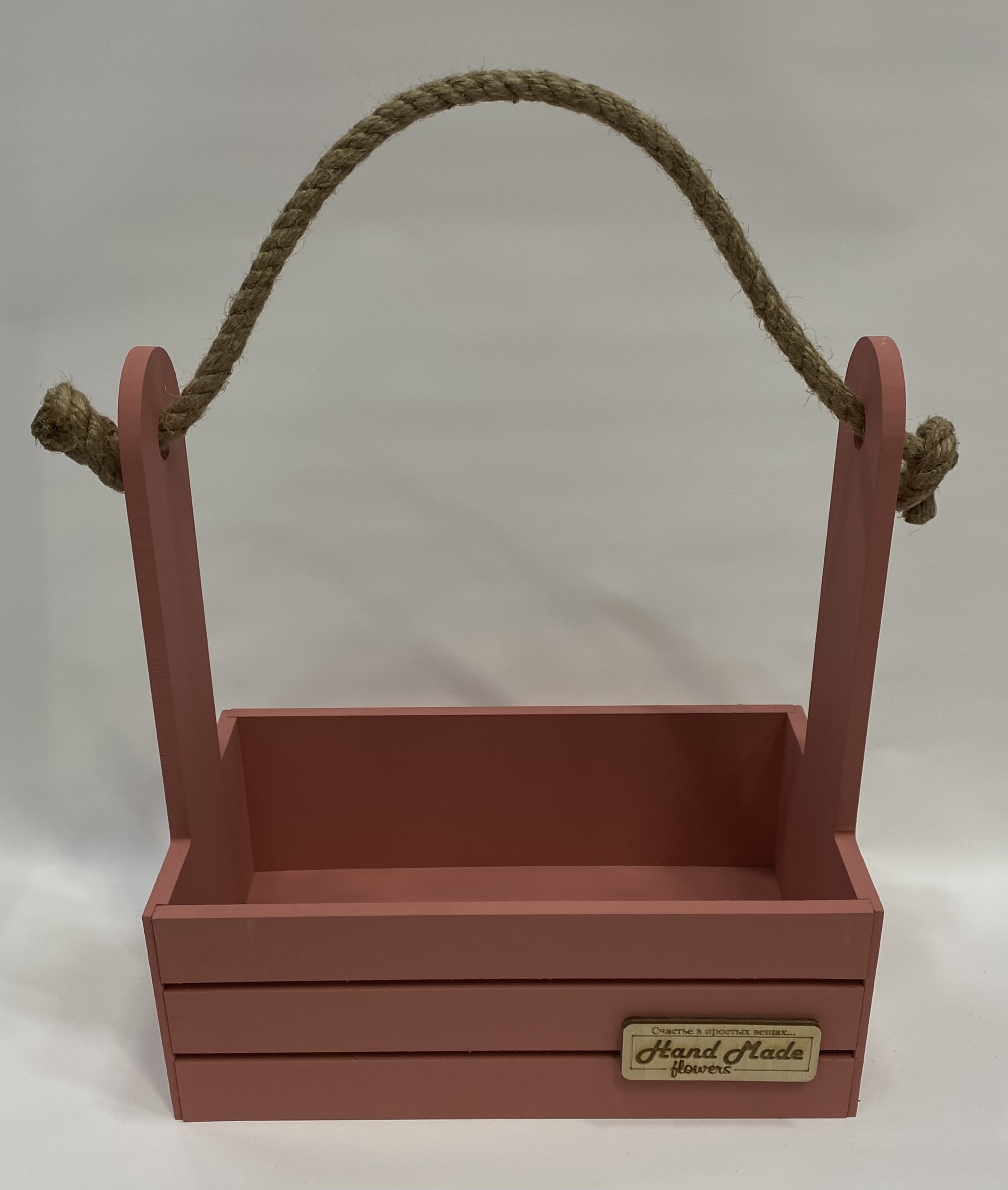 Ящик для декора с джутовой ручкой Прованс (дерево) 21х12х23см, коралл, 2240571171589
