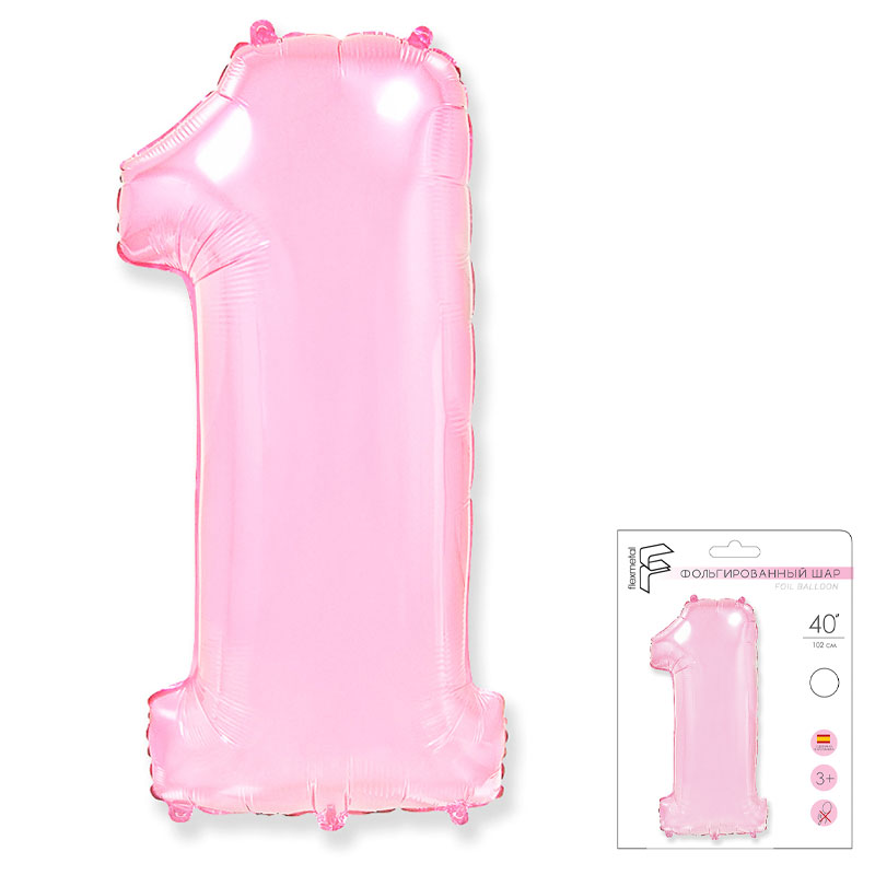901761RS-P, И 40 Цифра "1" розовый в упаковке / One / 1 шт /, Фольгированный шар (Испания), 4620034243653