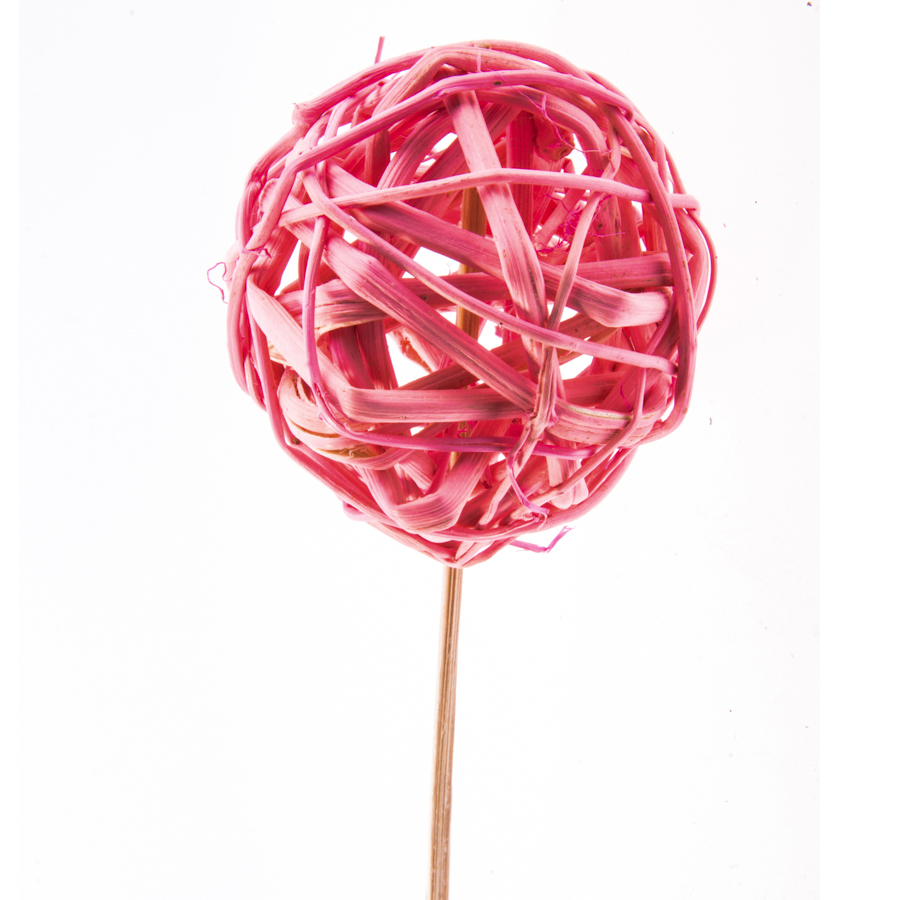 42-01Pink, Шар плетеный (ротанг) на вставке, 5х50 см, розовый, (в уп.5 шт), 2111151713485