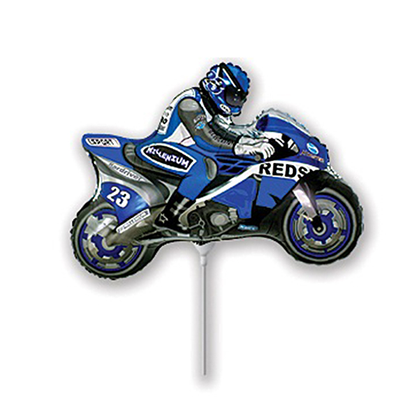 108935, FM Мини Фигура И-87 Мотоциклист голубой 23см X 30см шар фольга, 4690296003012