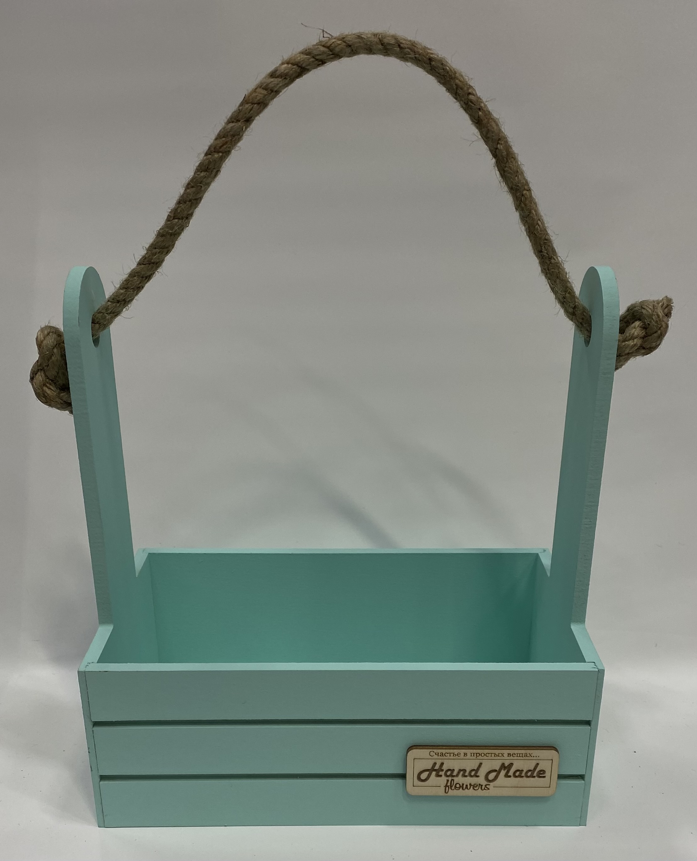 Ящик для декора с джутовой ручкой Прованс (дерево) 21х12х23см, мятный, 2240571171497