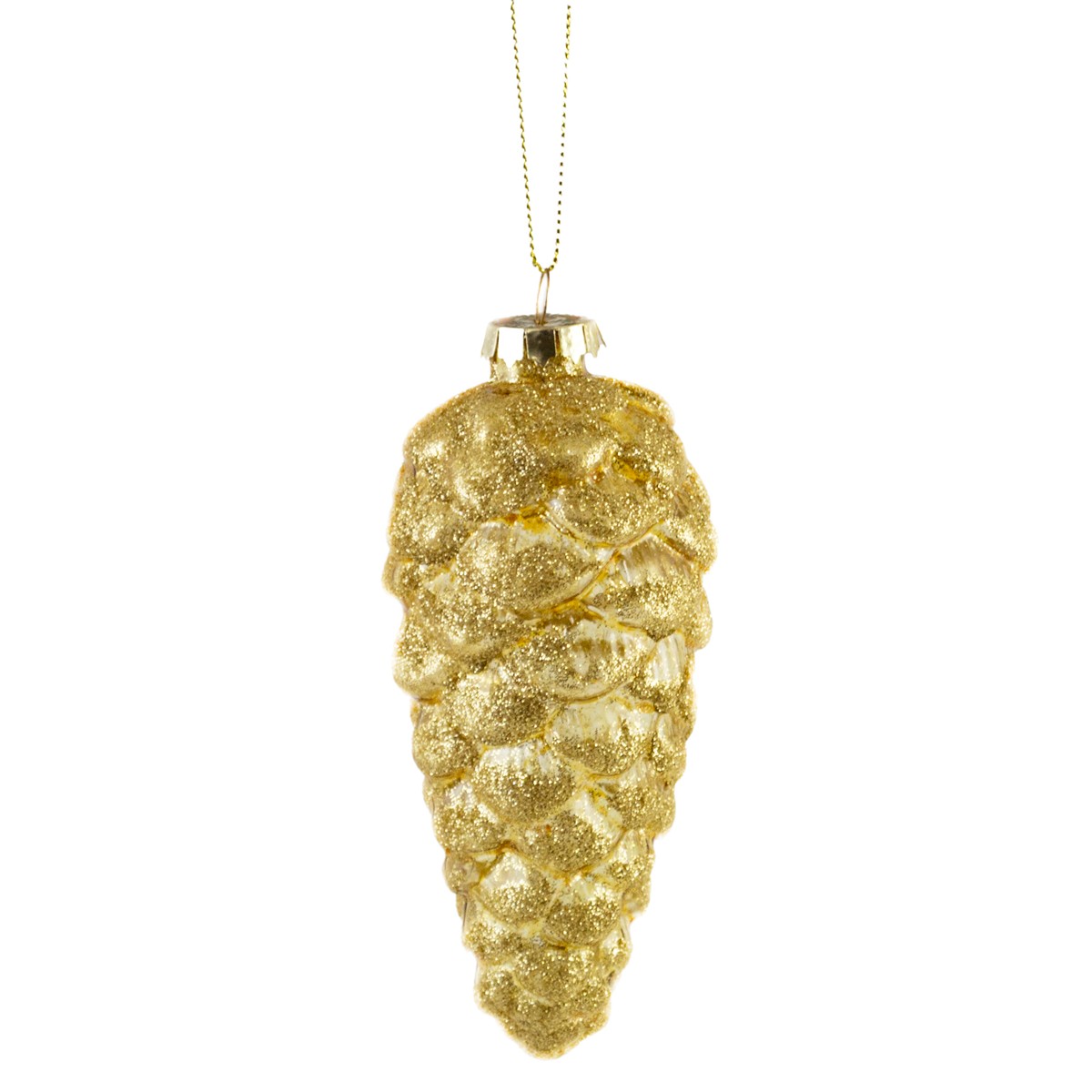 EBD843596-gold, Украшение подвесное Шишка с глиттером (стекло), 5,5х13см, золотой, 4627197637930