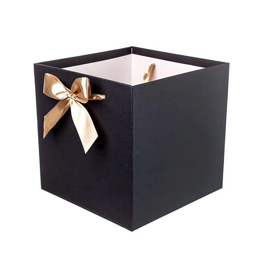 136-30   Коробка подарочная квадратная с лентой, 22х22х22 см, черный/ 1 шт.