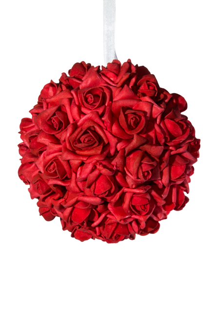 HA1580-15-R, Шар декоративный из иск. цветов, 15 см, красный, 2279121632591