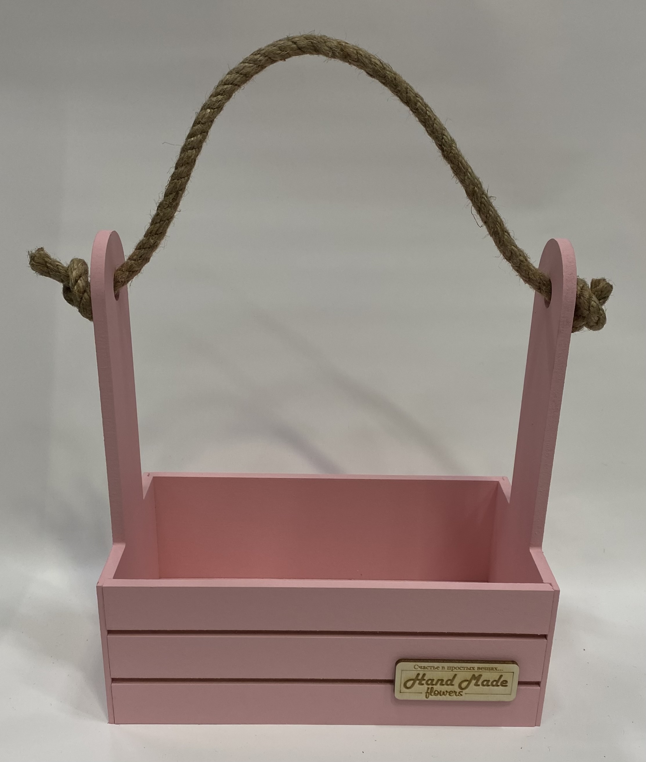Ящик для декора с джутовой ручкой Прованс (дерево) 21х12х23см, розовый, 2240571171565